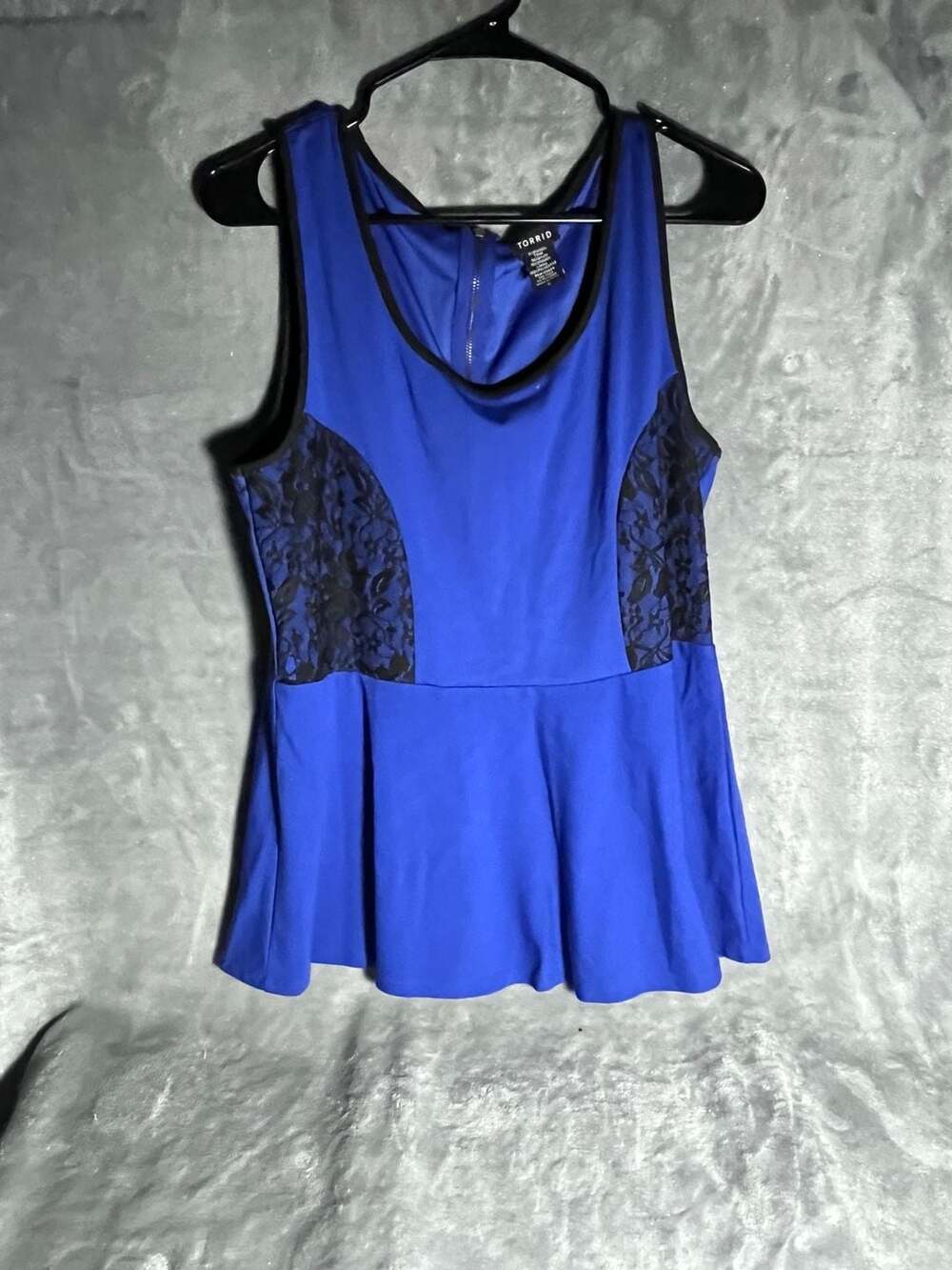 Torrid Peplum Babydoll Tank Lace Detail Blue Zipper Back